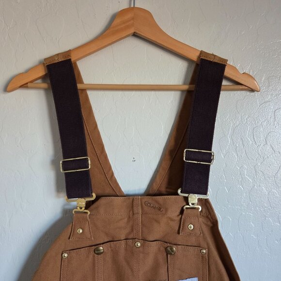 Carhartt Canvas Duck Bib Work Overalls Double Knee Size Mens 42x32 R01 BRN Brown - Picture 2 of 11